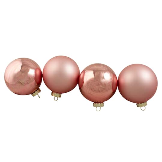 4ct. Pink 2-Finish Glass Ball Ornaments